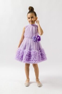 Toptan Kız Çocuk Fırfırlı Elbise 2-5Y Wecan 1022-23081 Lila