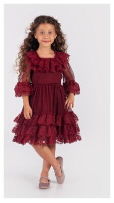 Toptan Kız Çocuk Fırfırlı Elbise 6-12Y Tivido 1042-2490 - Tivido