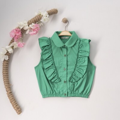 Toptan Kız Çocuk Fırfırlı Gömlek 7-10Y Büşra Bebe 1016-23128 Yeşil