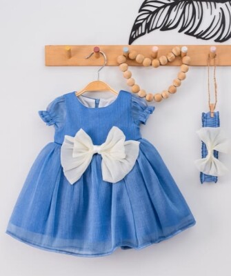 Toptan Kız Çocuk Fiyonklu Elbise 9-24M Eray Kids 1044-9308 Mavi
