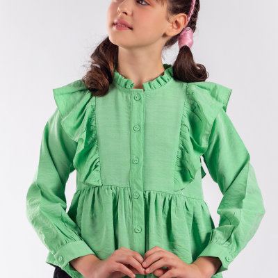 Toptan Kız Çocuk Gömlek 12-15Y Pafim 2041-Y23-3349 Yeşil