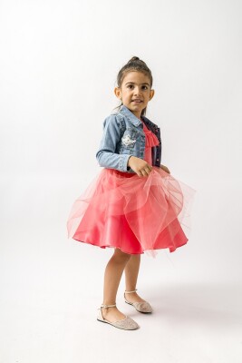 Toptan Kız Çocuk Gömlek Yaka Kot Ceket ve Elbise 2-5Y Wecan 1022-23404 - Wecan