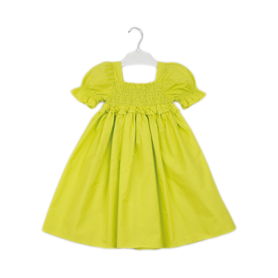 Toptan Kız Çocuk Kare Yaka Elbise 3-6Y Büşra Bebe 1016-23148 Neon Yeşil