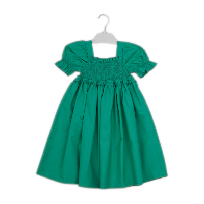 Toptan Kız Çocuk Kare Yaka Elbise 3-6Y Büşra Bebe 1016-23148 Yeşil