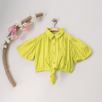 Toptan Kız Çocuk Karpuz Kollu Pamuklu Gömlek 11-14Y Büşra Bebe 1016-23127 Neon Yeşil