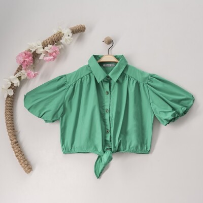 Toptan Kız Çocuk Karpuz Kollu Pamuklu Gömlek 11-14Y Büşra Bebe 1016-23127 Yeşil