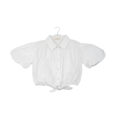 Toptan Kız Çocuk Karpuz Kollu Pamuklu Gömlek 11-14Y Büşra Bebe 1016-23127 Beyaz