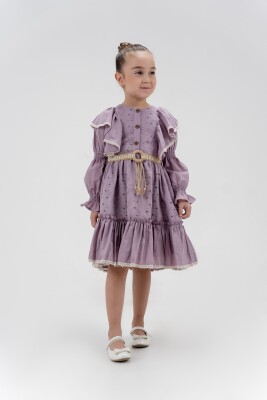 Toptan Kız Çocuk Kemerli Vual Elbise 4-7Y Eray Kids 1044-13235 - 3