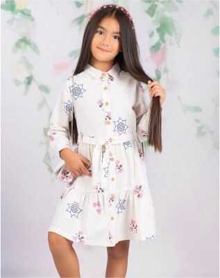 Toptan Kız Çocuk Keten Baskılı Elbise 2-5Y Wizzy 2038-3456 - 3