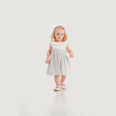 Toptan Kız Çocuk Keten Elbise 2-6Y KidsRoom 1031-5912 Gri