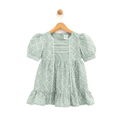 Toptan Kız Çocuk Kolları Manşetli Elbise 2-5Y Lilax 1049-6060 - 1