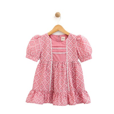Toptan Kız Çocuk Kolları Manşetli Elbise 2-5Y Lilax 1049-6060 - Lilax (1)
