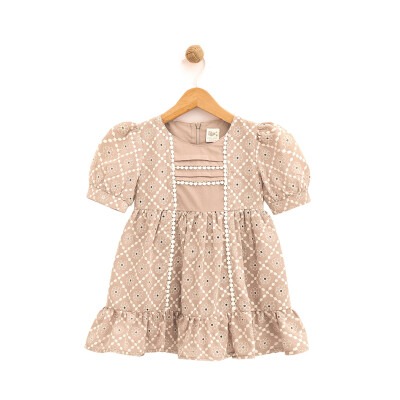 Toptan Kız Çocuk Kolları Manşetli Elbise 2-5Y Lilax 1049-6060 - 3