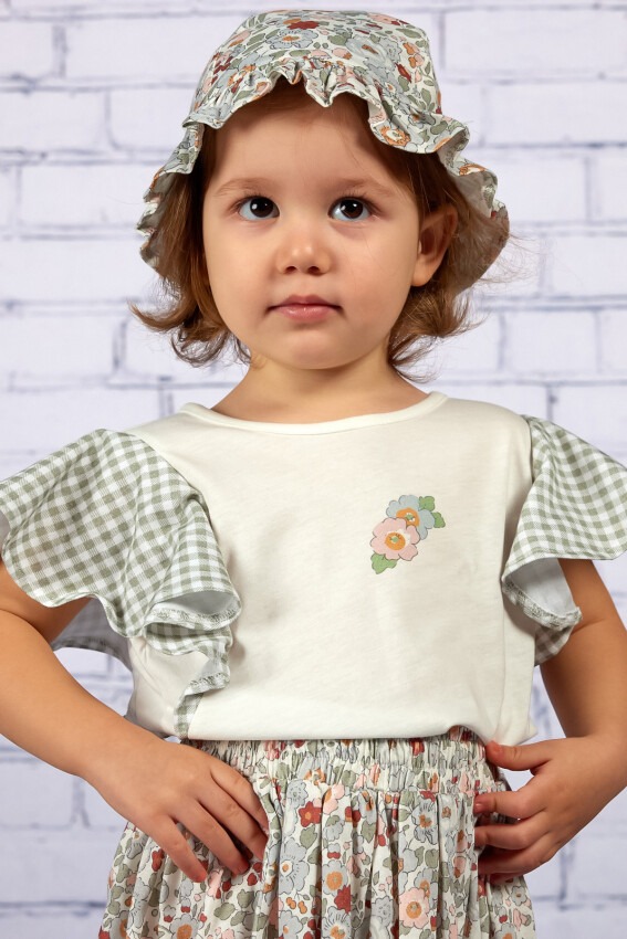 Toptan Kız Çocuk Kolları Volanlı T-shirt 2-7Y Zeyland 1070-231M2ANS52 - 1