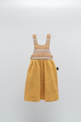 Toptan Kız Çocuk Müslin Elbise 2-5Y Moi Noi 1058-MN80142 Hardal