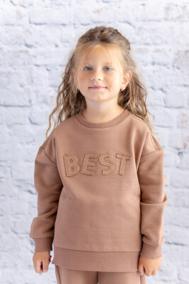 Toptan Kız Çocuk Nakış Detaylı Sweatshirt 1-12Y Zeyland 1070-252Z4KEP62 Kahverengi