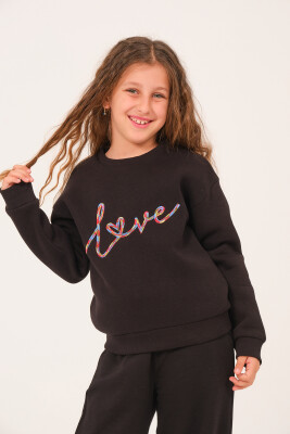 Toptan Kız Çocuk Nakış Detaylı Sweatshirt 8-15Y Jazziee 2051-252J4MTU61 Siyah