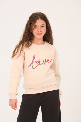 Toptan Kız Çocuk Nakış Detaylı Sweatshirt 8-15Y Jazziee 2051-252J4MTU61 Ekru