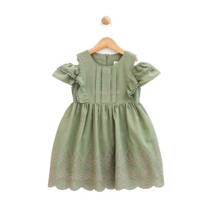 Toptan Kız Çocuk Omuz Detaylı Kolu Fırfırlı Elbise 2-5Y Lilax 1049-6086 - Lilax (1)