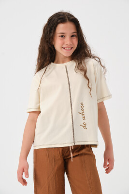 Toptan Kız Çocuk Ön ve Arka Baskılı T-shirt 8-15Y Jazziee 2051-241Z4ALE51 - Jazziee