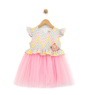 Toptan Kız Çocuk Pamuklu Tül Etekli Elbise 2-5Y Lilax 1049-5989 - 1