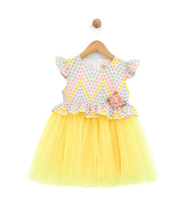 Toptan Kız Çocuk Pamuklu Tül Etekli Elbise 2-5Y Lilax 1049-5989 - 2
