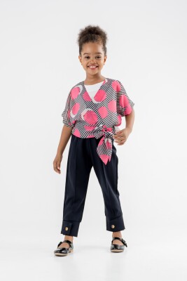 Toptan Kız Çocuk Puanlı Bağlamalı Bluz Takım 8-12Y Moda Mira 1080-7091 - 2