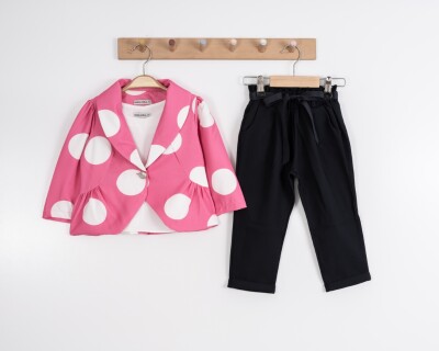 Toptan Kız Çocuk Puanlı Ceketli 3,lü Takım Ceket Pantolon Badi 3-7Y Moda Mira 1080-7128 - 1