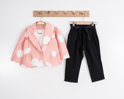 Toptan Kız Çocuk Puanlı Ceketli 3,lü Takım Ceket Pantolon Badi 3-7Y Moda Mira 1080-7128 - 2
