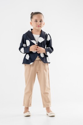 Toptan Kız Çocuk Puanlı Ceketli 3,lü Takım Ceket Pantolon Badi 8-12Y Moda Mira 1080-7129 Lacivert