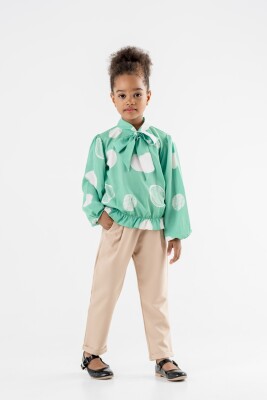 Toptan Kız Çocuk Puanlı Fiyonklu Bluz Takım 3-7Y Moda Mira 1080-7138 - 1