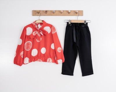 Toptan Kız Çocuk Puanlı Fiyonklu Bluz Takım 3-7Y Moda Mira 1080-7138 - 3
