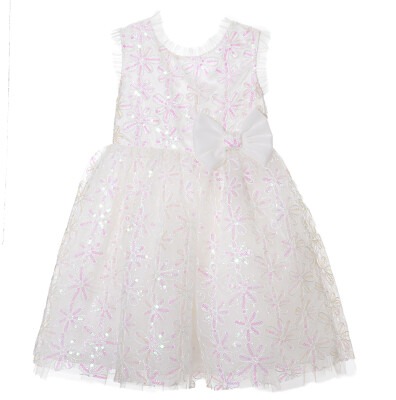 Toptan Kız Çocuk Pullu Elbise 1-5Y Serkon Baby&Kids 1084-M0401 Ekru