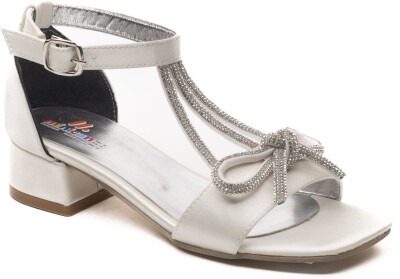 Toptan Kız Çocuk Taşlı Kurdele Detaylı Sandalet 23-27EU Minican 1060-Z-B-100 Ekru