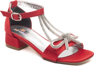 Toptan Kız Çocuk Taşlı Kurdele Detaylı Sandalet Ayakkabı 33-37EU Minican 1060-Z-F-100 Kırmızı
