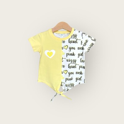 Toptan Kız Çocuk Tişört 1-4Y Algiy Mini 2047-3111 Sarı