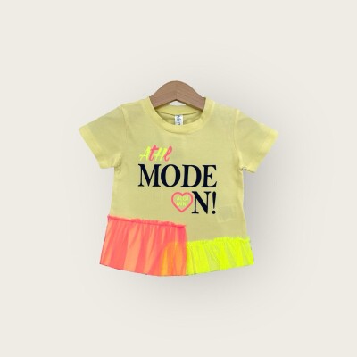 Toptan Kız Çocuk Tişört 1-4Y Algiy Mini 2047-3510 Sarı