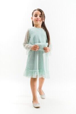 Toptan Kız Çocuk Tüllü Elbise 2-5Y Wecan 1022-23325 Mint yeşili