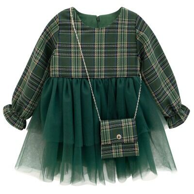 Toptan Kız Çocuk Tüllü Elbise ve Çanta Takım 2-5Y Lilax 1049-6207 - 1