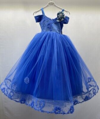 Toptan Kız Çocuk Tüllü Parti Elbisesi 4-8Y Bertula Kids 2003-4850 Mavi