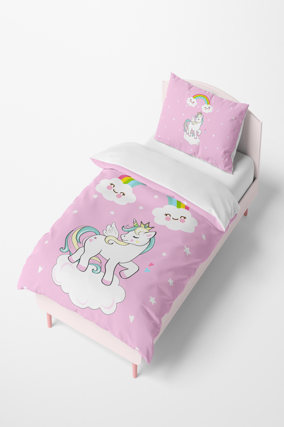 Toptan Kız Çocuk Unicorn Desenli Nevresim Takımı 160*220cm Talia Home 2044-TLAN-170-1 - 2