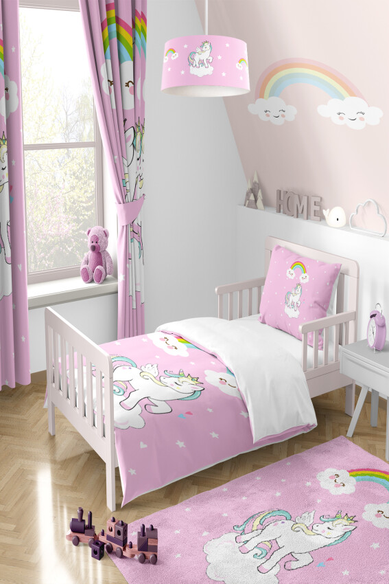 Toptan Kız Çocuk Unicorn Desenli Nevresim Takımı 160*220cm Talia Home 2044-TLAN-170-1 - 5