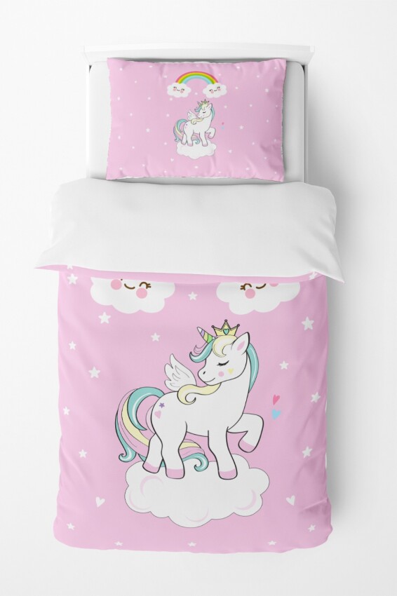 Toptan Kız Çocuk Unicorn Desenli Nevresim Takımı 160*220cm Talia Home 2044-TLAN-170-1 - 4