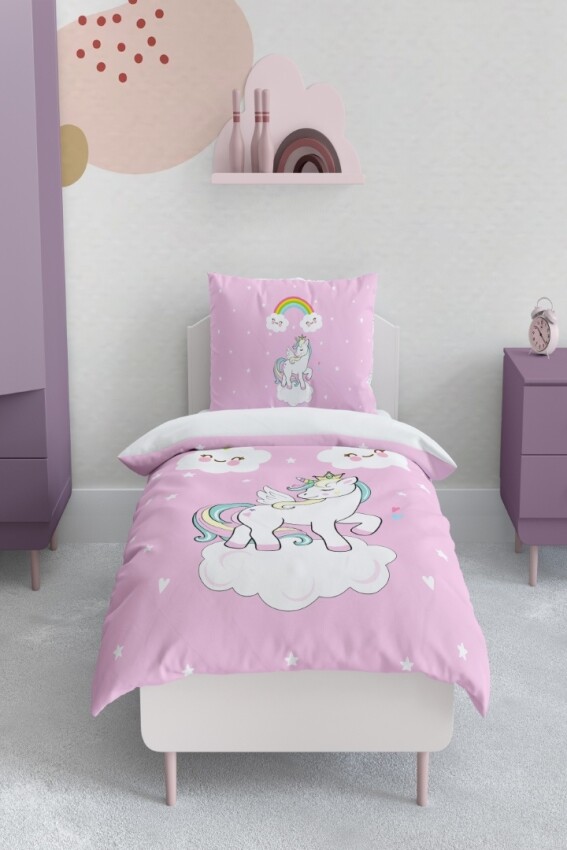 Toptan Kız Çocuk Unicorn Desenli Nevresim Takımı 160*220cm Talia Home 2044-TLAN-170-1 - 1