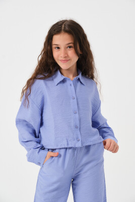 Toptan Kız Çocuk Uzun Kollu Crop Gömlek 8-15M Jazziee 2051-241Z4ALY81 Mavi