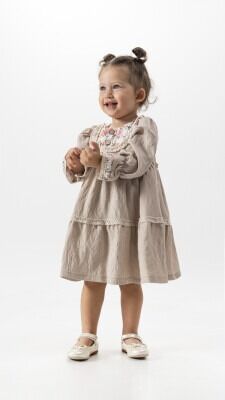 Toptan Kız Çocuk Vintage Elbise 2-5Y Wecan 1022-23165 - 3
