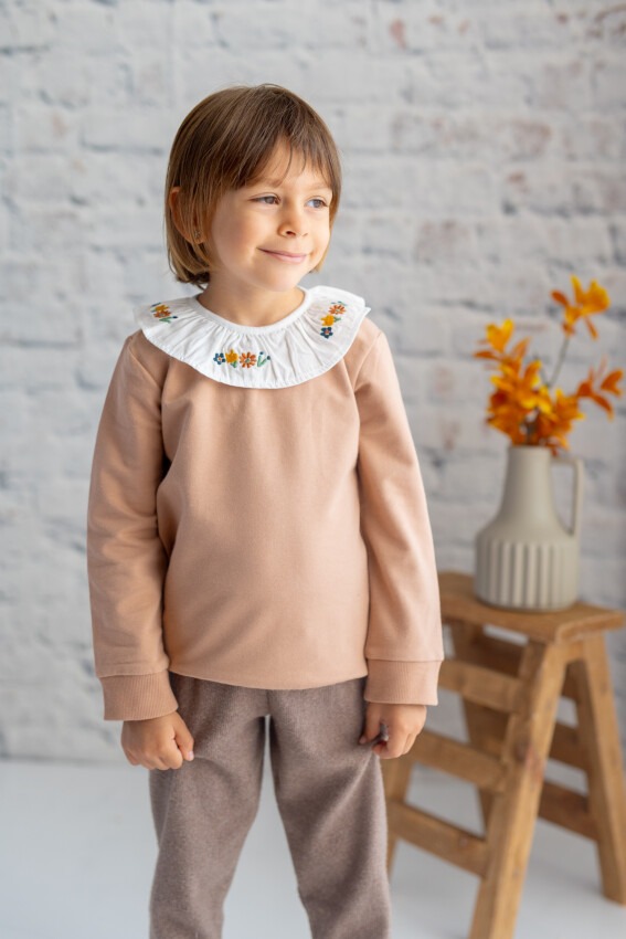 Toptan Kız Çocuk Yakası Çiçek Nakışlı Sweatshirt 2-7Y Zeyland 1070-232M4CLR62 - 1