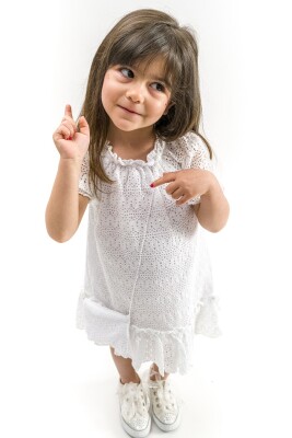 Toptan Kız Çocuk Yakası Lastikli Kollu Elbise 2-5Y Wecan 1022-23329 - 1