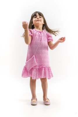 Toptan Kız Çocuk Yakası Lastikli Kollu Elbise 2-5Y Wecan 1022-23329 - 2