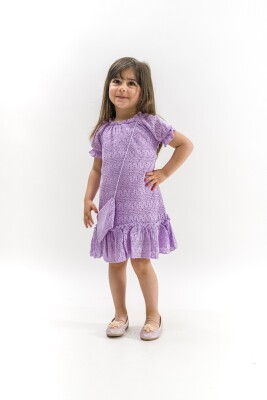 Toptan Kız Çocuk Yakası Lastikli Kollu Elbise 2-5Y Wecan 1022-23329 Lila